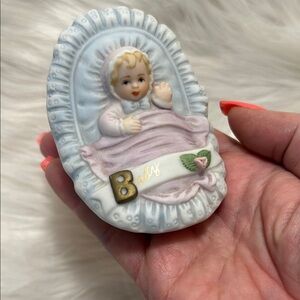 Precious moments by Enesco Baby in basket 1983